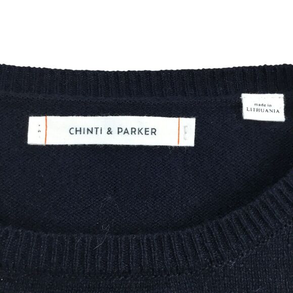 Chinti & Parker Cashmere Wool Sweater S Metallic Silver Hearts Girly Modern Luxe - Picture 11 of 15